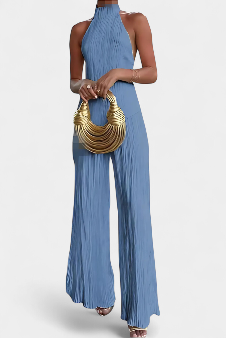 Ensemble Pilarica Plissé avec Top Asymétrique Halter et Pantalon Fluide